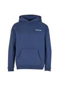 Granatowa bluza z kapturem z mieszanki bawełny, z przednią kieszenią, ściągaczami przy rękawach i haftowanym napisem "ANOTHER COTTON" na piersi.