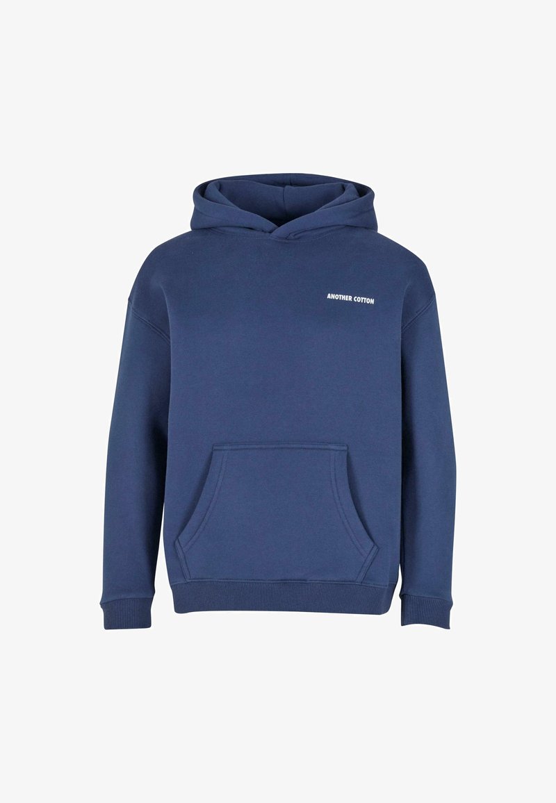 Hoodie in Marineblau aus Baumwollmischung, mit einer Fronttasche, gerippten Bündchen und besticktem "ANOTHER COTTON"-Text auf der Brust.
