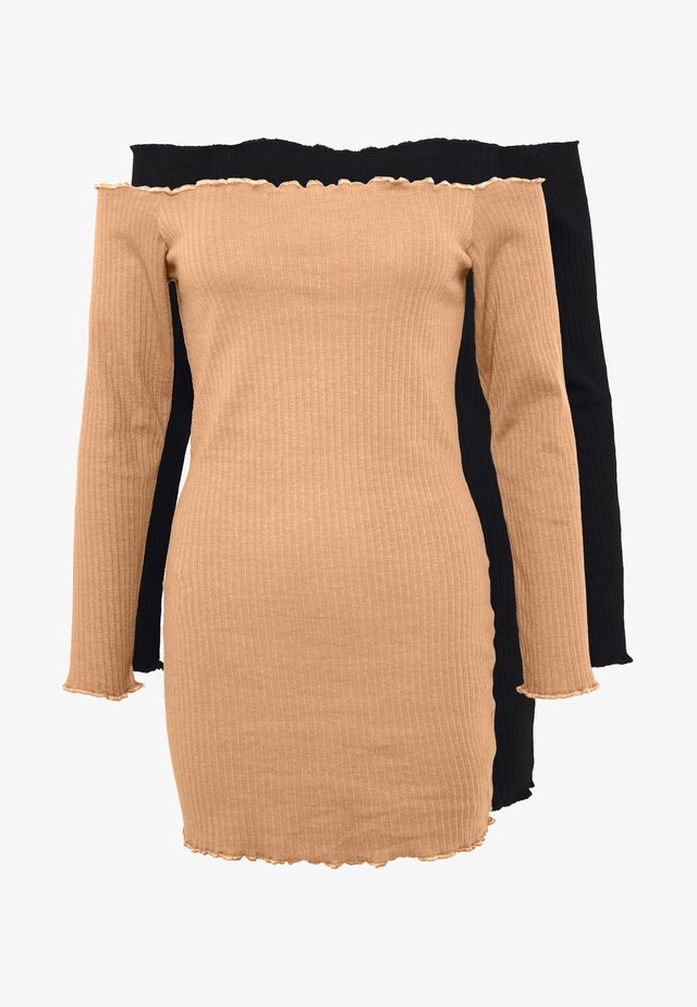 2 PACK LETTUCE HEM MINI DRESS - Sukienka letnia - camel/black