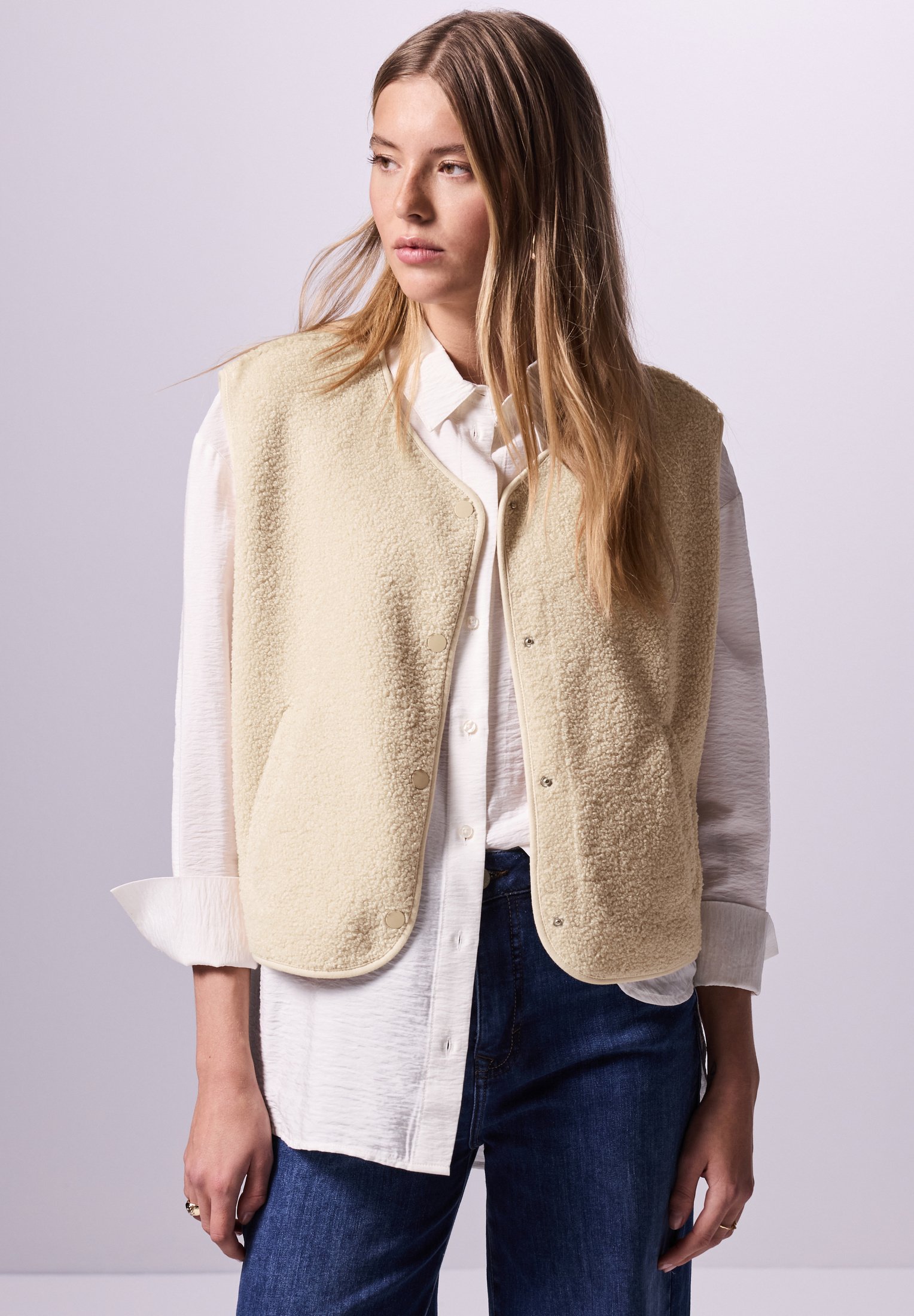 Strukturmix Teddy Weste für Damen in Beige