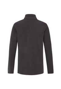 Langsleeve pullover in donkergrijs, met een textuurpatroon, hoge kraag en rechte snit. Zacht materiaal met minimale naden.