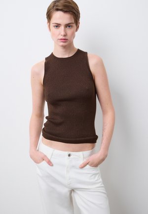 SLIM FIT GLITTERING - Top - dark brown