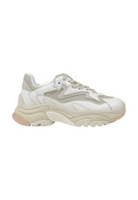 Sneakers bianchi chunky con accenti beige, tomaia in rete e materiale sintetico, suola intermedia in gomma testurizzata e design della suola esterna rigata. Chiusura con lacci.