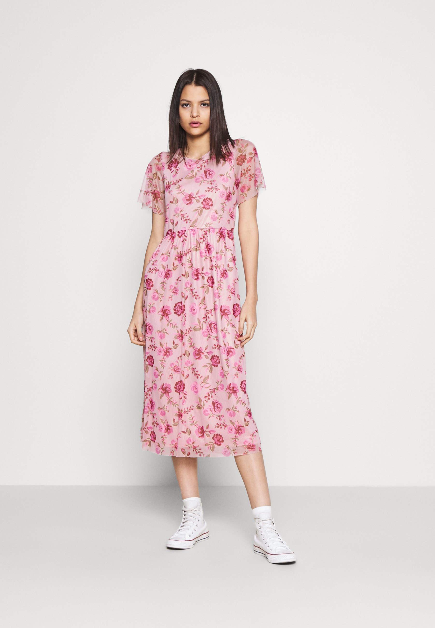 Vila VIMIRANDA MIDI DRESS - Cocktailkleid/festliches Kleid - cream  pink/weiß - Zalando.de
