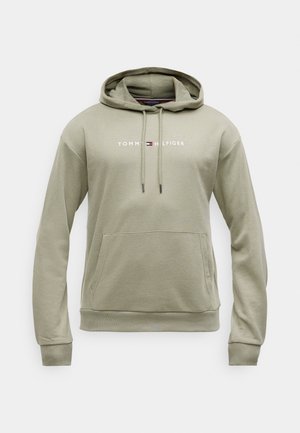 Light green hoodie with front pocket, drawstring hood, and "Tommy Hilfiger" logo with flag emblem centered on chest.