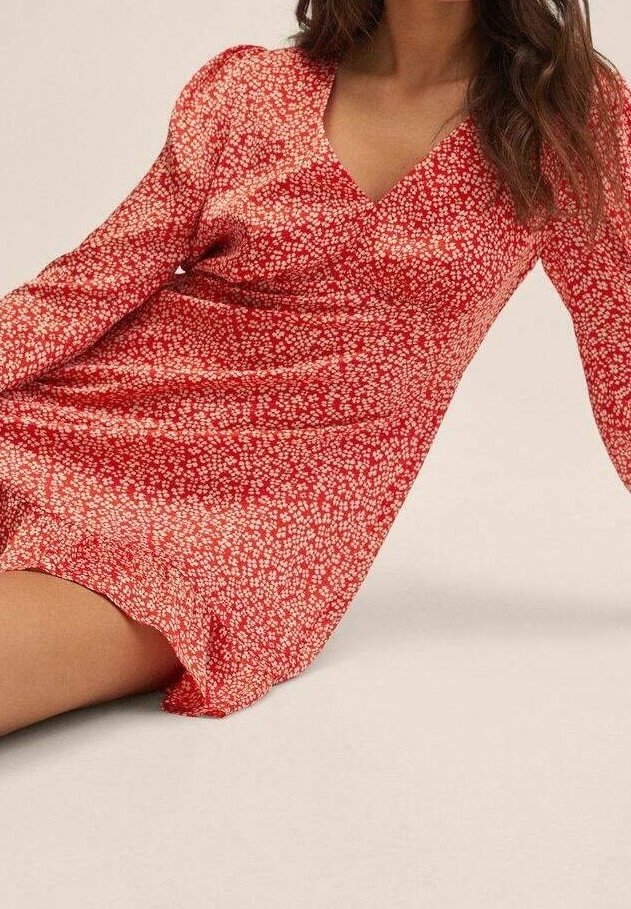 mango red dress flower Asymmetrical floral-print dress