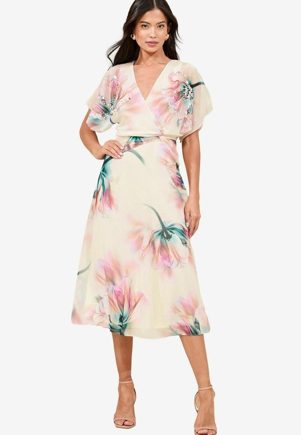 FLORAL PRINTED EMBELLISHED DETAIL FIT AND FLARE MIDI - Cocktailkleid/festliches Kleid