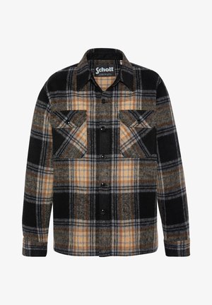 Flanelasta srajca v črni, oranžni in sivi tartan vzorcu. Ima dve žepni področji na prsih, napreden gumb in ovratnik. Mehka tekstura in topla tkanina.