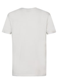 Camiseta de algodón blanca con mangas cortas, cuello redondo y textura suave. Diseño simple sin gráficos ni adornos visibles.