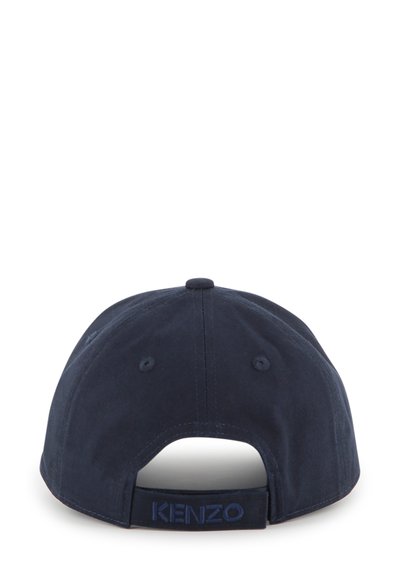 Casquette bleu marine en coton avec une visière courbée, ornée d'un logo brodé "KENZO" et d'une sangle ajustable à l'arrière.