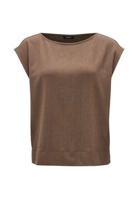 Brun texturerad ärmlös topp med rund halsringning och lös passform, märkt "Opus" vid kragen.