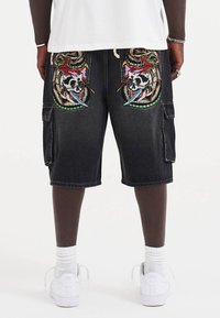 Ed Hardy - SKULL DAGGER THRU SNAKE RELAXED - Denim shorts - black Thumbnail Image 1