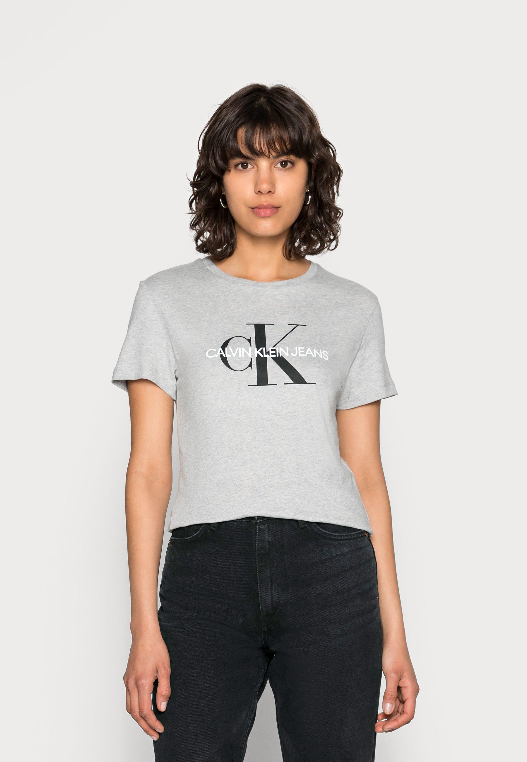 Calvin Klein Jeans CORE MONOGRAM LOGO - T-shirt print - light grey  heather/Grijs - Zalando.nl