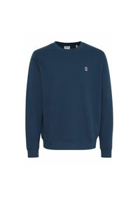 Tricou de culoare bleumarin fabricat dintr-un amestec de bumbac. Are un guler rotund, mâneci lungi și un mic logo pe piept. Textură moale.