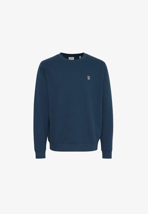 Námořnická modrá mikina vyrobená z bavlněné směsi. Obsahuje kulatý výstřih, dlouhé rukávy a malé logo na hrudi. Měkká textura.