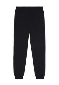 Zwarte sweatpants van zachte stof, met een elastische tailleband, taps toelopende benen en ribgebreide boorden bij de enkels.