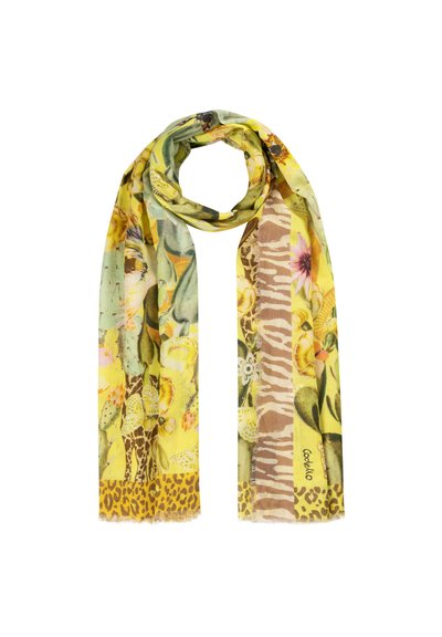 Écharpe Foulard Femme – Motif Batik Jaune Orangé Blanc (neuf Sans étiquette)