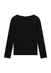 Musta pitkähihaipaita pyöreällä pääntiell�ä, valmistettu sileästä kankaasta. Yksinkertainen muotoilu ilman näkyviä kuvioita tai koristeita.