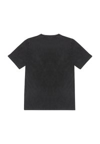 Černé bavlněné tričko s krátkým rukávem, kulatým výstřihem a hladkým povrchem. Vyznačuje se minimalistickým designem bez vzorů nebo akcentů.
