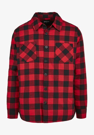 Sarkana un melna raibā flaneļa krekls ar pogu aizdari, kas aprīkots ar divām krūšu kabatām un apkakli. Izgatavots no teksturētas kokvilnas auduma.