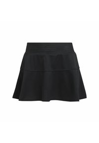 Falda negra con un diseño acampanado, fabricada en un tejido transpirable con acentos texturizados y una amplia cinturilla elástica.