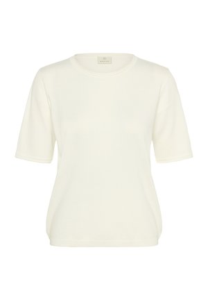 Baltas trumpomis rankovėmis viršus, pagamintas iš minkštos medžiagos. Turi apvalų kaklo iškirpimą ir laisvą kirpimą. Bazinis dizainas be raštų ar dekoracijų.