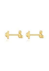 Pendientes de aro en tono dorado con formas redondeadas y un acabado suave; incluyen un respaldo de mariposa para un ajuste seguro.