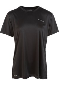 Schwarzes Sport-T-Shirt aus glattem, feuchtigkeitsableitendem Stoff. Verfügt über kurze Ärmel, einen Rundhalsausschnitt und das "ENDURANCE"-Logo auf der Brust.