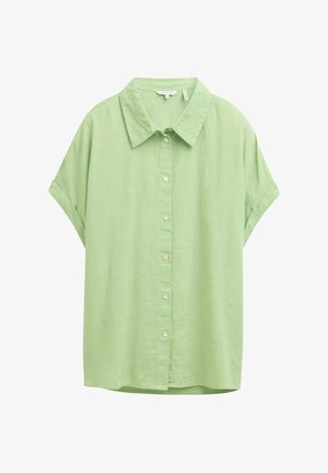 Kortærmet, knap-up skjorte i lyst grønt stof. Har en klassisk krave, en afslappet pasform og en glat tekstur.