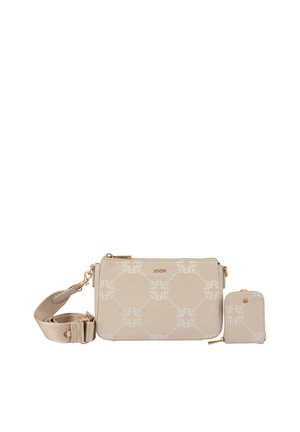Bež torbica čez ramo in mini torbica z geometričnim vzorcem, z zlatim okrasjem in nastavljivim trakom, na sprednji strani z blagovno znamko "JOOP!".