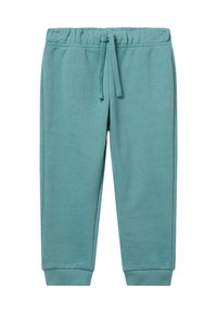 Türkise Sweatpants aus weichem Material, mit einem elastischen Bund und einem Kordelzug sowie gerippten Bündchen an den Knöcheln.