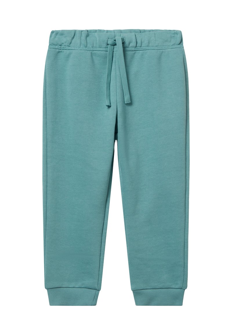 Türkise Sweatpants aus weichem Material, mit einem elastischen Bund und einem Kordelzug sowie gerippten Bündchen an den Knöcheln.