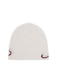 Cremefarvet hue med et enkelt design, der har et diskret maroon logo på siden. Baggrunden er helt hvid.