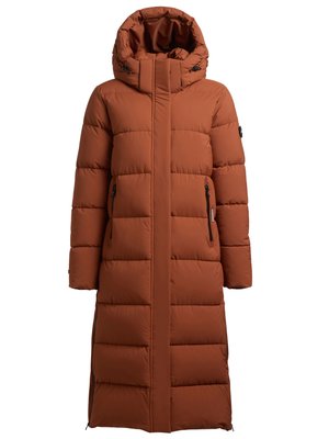 Garš, pūkains, rūsganas krāsas parka ar kapuci, vertikālu rāvējslēdzēju, divām sānu kabatām un elastīgām detaļām aprocēs, lai nodrošinātu ciešu piegulumu.