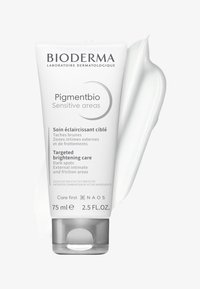 Crema Bioderma Pigmentbio Sensitive Areas in un tubo bianco spremibile, con testo grigio. Contiene 75 ml, progettata per una cura schiarente mirata.