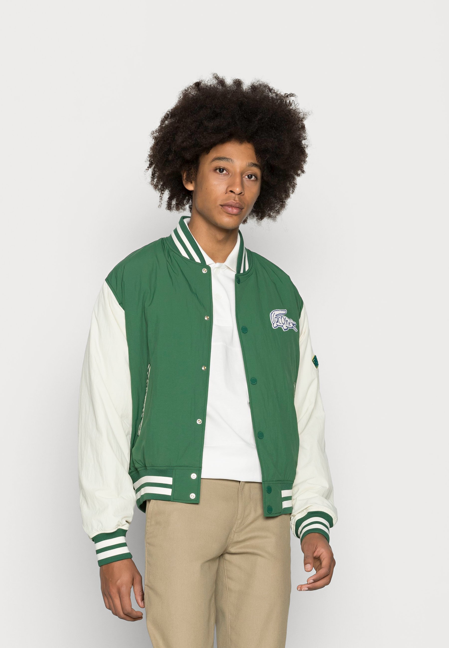 Lacoste L!ve University Bomber Green White For Men Lyst