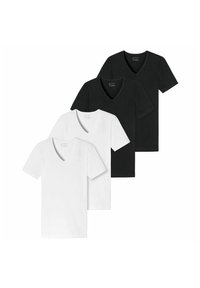 Schiesser V-AUSSCHNITT KURZARM UNI 4ER PACK - Undershirt - schwarz weiß
