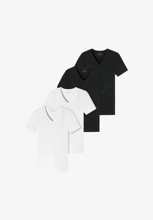 Schiesser V-AUSSCHNITT KURZARM UNI 4ER PACK - Unterhemd/-shirt - schwarz weiß