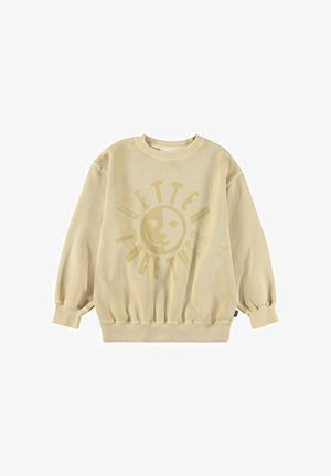 Felpa oversize beige con polsini e orlo a coste, caratterizzata da una grafica circolare con un volto sorridente e uno accigliato e la scritta "Better Together".