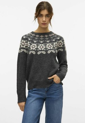 Vero Moda VMSIMONE NORDIC - Strickpullover - dark grey melange