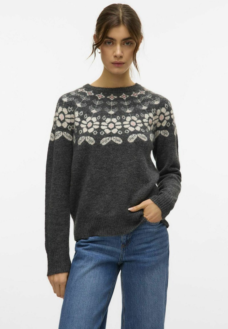 Vero Moda VMSIMONE NORDIC - Trui - dark grey melange