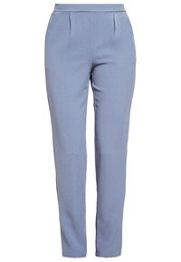 Ljust blå byxor med skräddarsydd passform, med en slät yta, sidofållar och en rak bendesign. Inga synliga fickor.