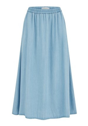 Hele sinine, pahkluu pikkune seelik elastse vöökoha ja A-lõikega, valmistatud pehmest teksariidest.