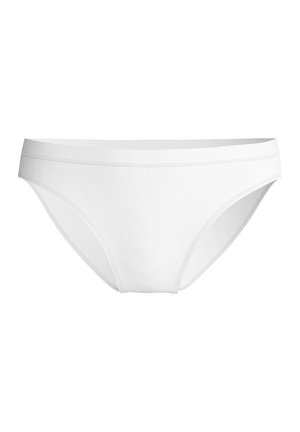 Slip en coton blanc avec texture lisse, taille basse et design minimaliste. Présente des lignes épurées sans motifs ni accents visibles.