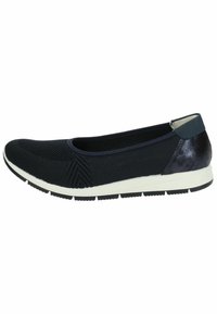 Černá síťová slip-on obuv s texturovanou špičkou, lesklým akcentem na podrážce a bílou gumovou podešví, která má na svršku cik-cak vzor.