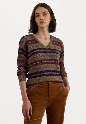 FAIR ISLE COTTON-LINEN V-NECK SWEATER - Pullover - taupe heather