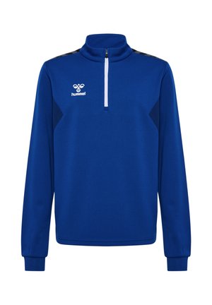 To børn iført matchende blå sportstoppe og shorts, stående side om side mod en ensfarvet baggrund.