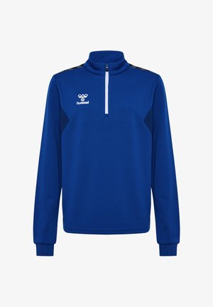 Zwei Kinder tragen gleiche blaue Sportshirts und Shorts und stehen nebeneinander vor einem einfarbigen Hintergrund.