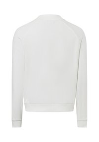 Witte cropped sweatshirt met lange mouwen, geribbelde kraag en manchetten, zachte textuur en minimalistisch ontwerp. Geen zichtbare merklabels of patronen.