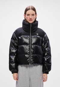 Melnā pūkainā jaka ar spīdīgu virsmu, augstu apkakli, rāvējslēdzēju un elastīgām piedurknēm. Iespējota logo uz krūtīm un īsāks dizains.